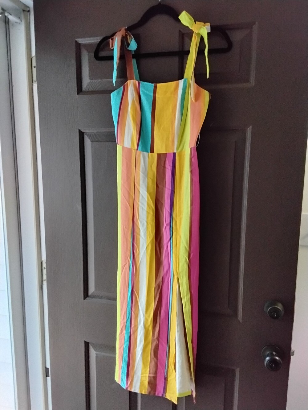 Gianni Bini Bright Multicolor Striped Tie-Shoulder Maxi Dress XS